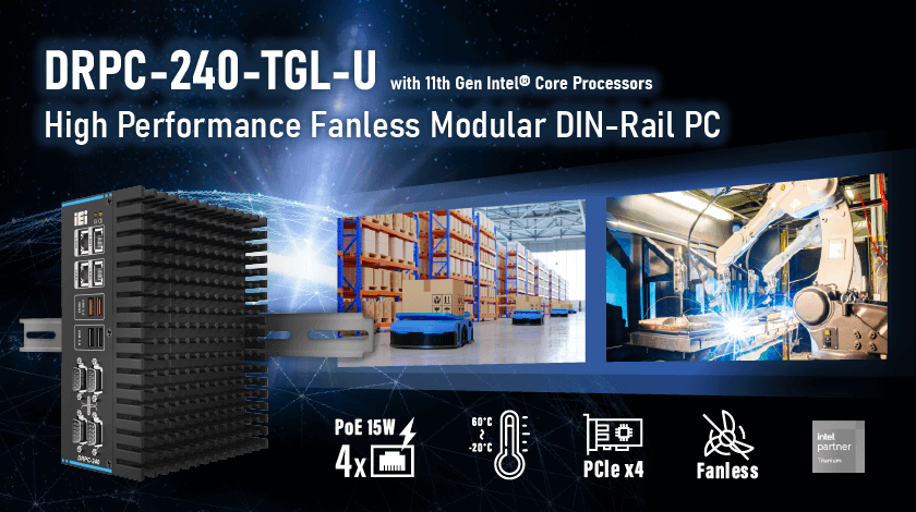 High-performance DIN-rail Control Computer with Intel 11th Gen Tiger Lake  Core i7/i5/i3 CPU, 8GB RAM
