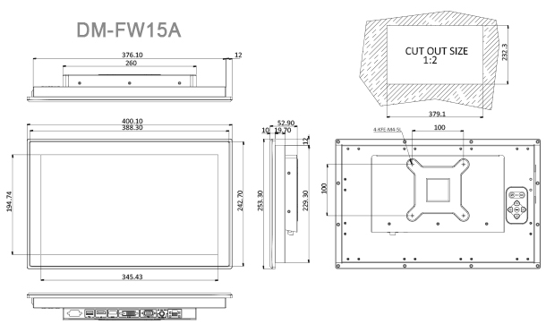 DM-FW15A monitor dimension