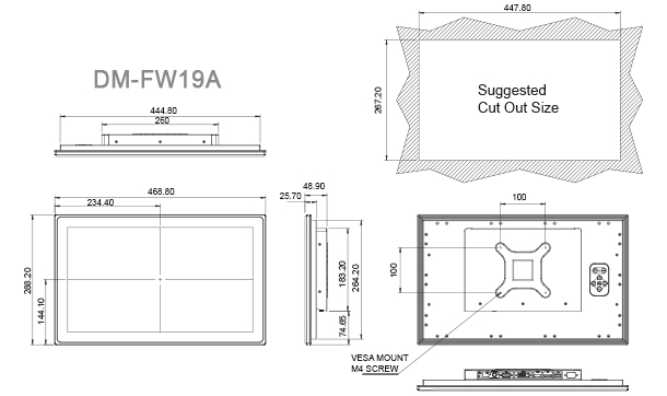 DM-FW19A industrial monitor dimension